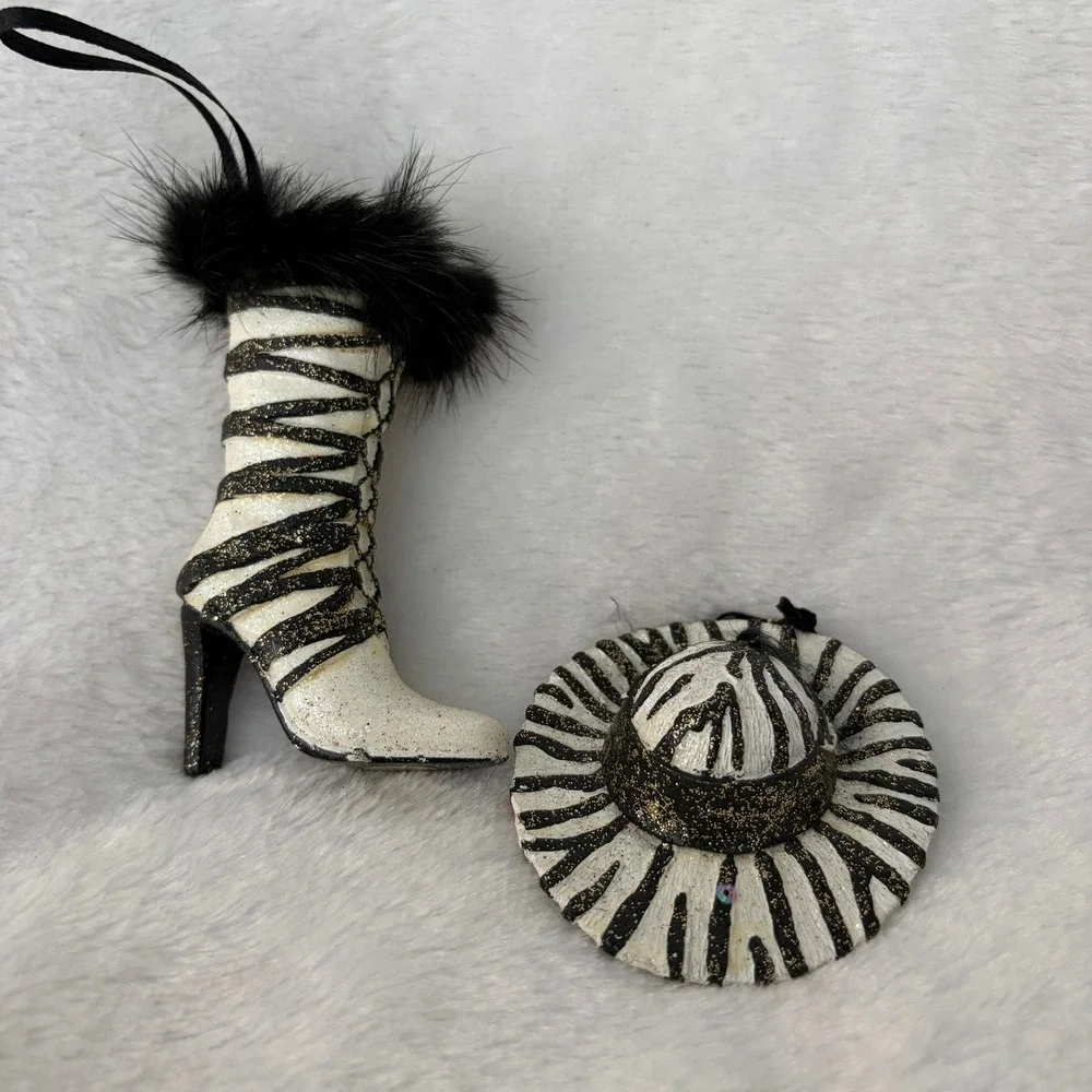 Fashion Shoe Ornament Lot 7pc Zebra‎ Brocade Glam Diva North Pole Glass Stiletto